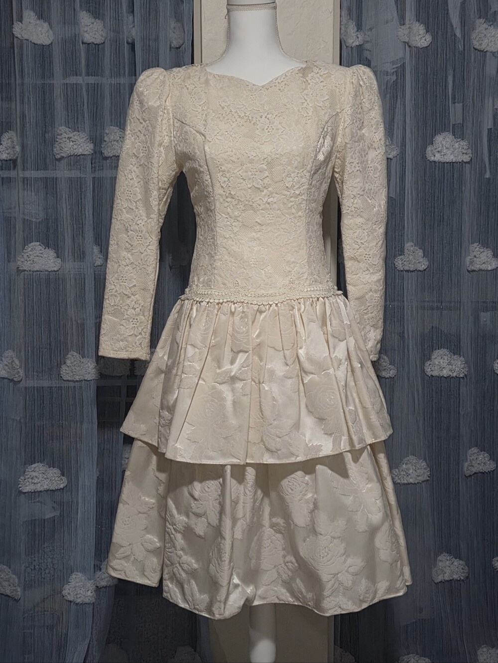 Vintage 1980s Scott McClintock Cream/Ivory Lace Formal/Bridesmaid Dress